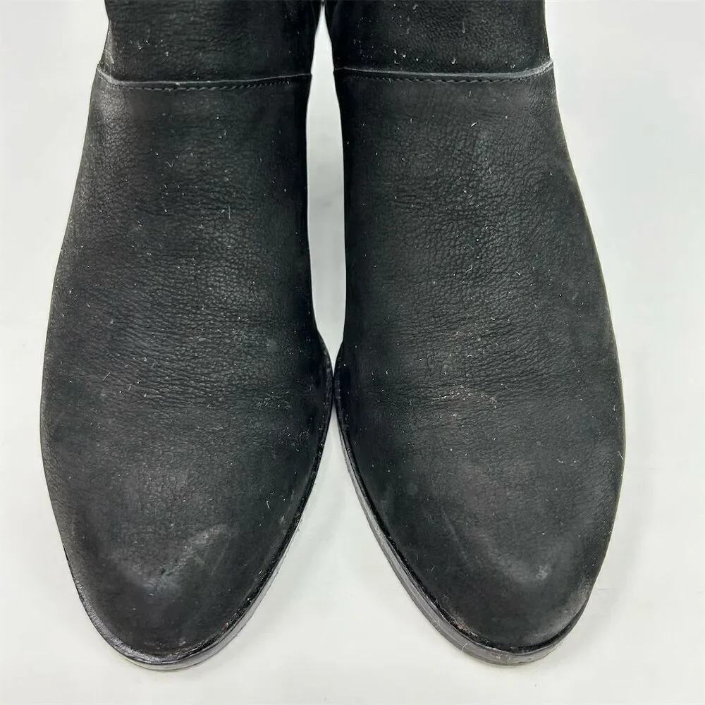 Eileen Fisher Black Leather Ankle Booties Size 7.5 Casual Back Zip Closure